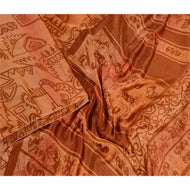 Sanskriti Vintage Sarees Brown Moss Crepe Sari Printed Floral Soft Craft Fabric