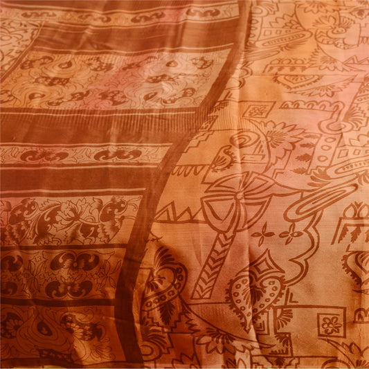 Sanskriti Vintage Sarees Brown Moss Crepe Sari Printed Floral Soft Craft Sustainable Fabric