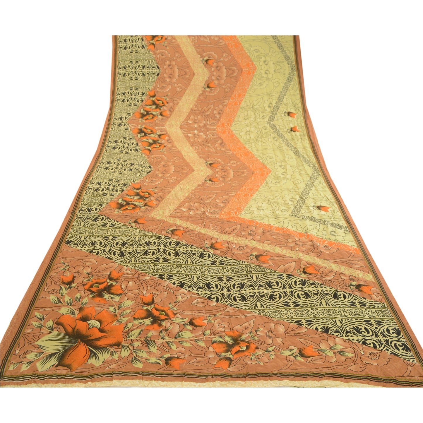 Sanskriti Vintage Sarees Indian Multi Moss Crepe Sari Printed Soft Craft Sustainable Fabric