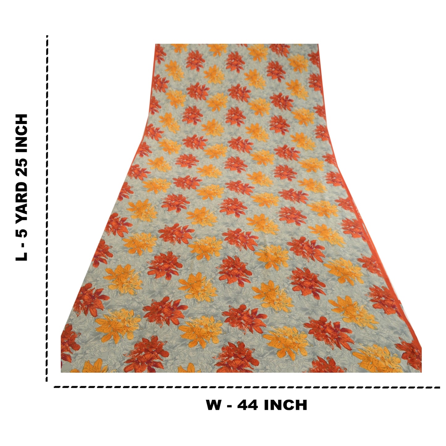 Sanskriti Vintage Sarees Gray Indian Printed Moss Crepe Sari Floral Craft Sustainable Fabric