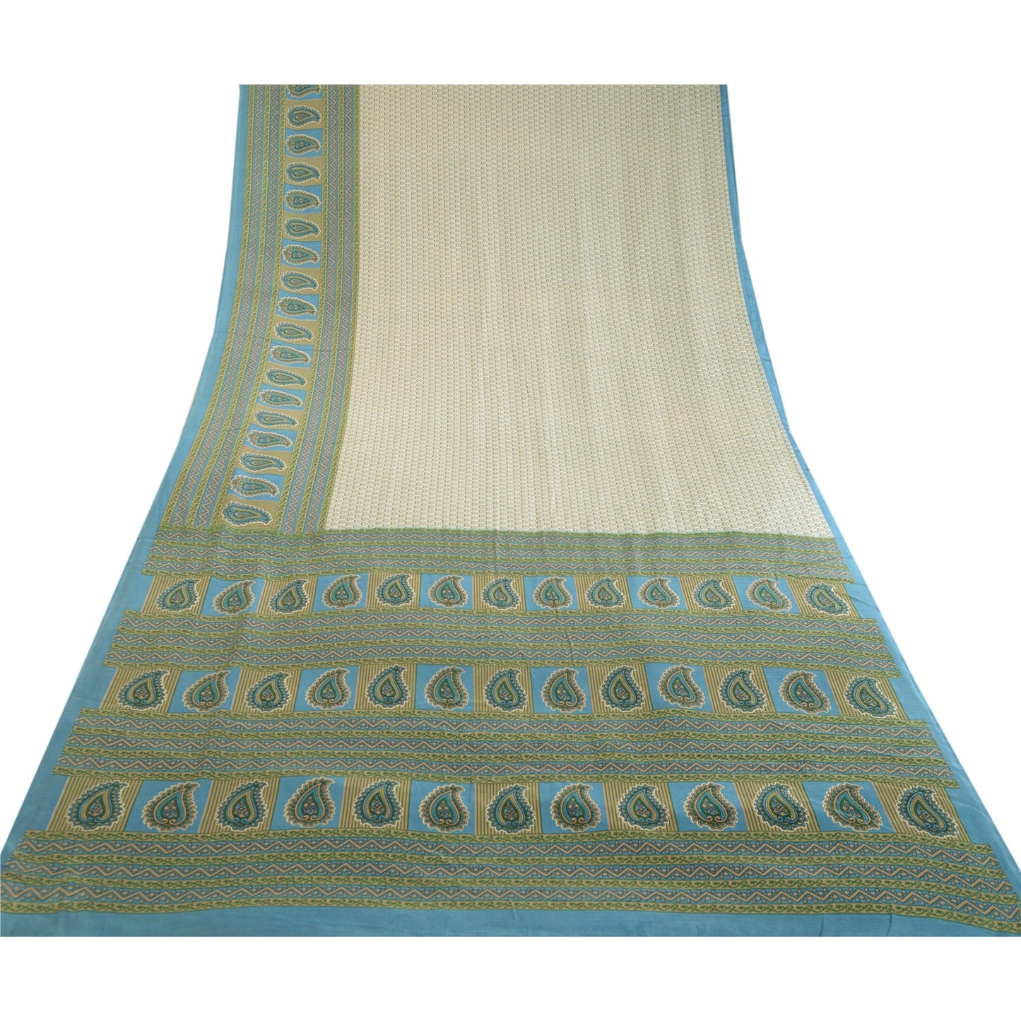 Sanskriti Vintage Sarees From India Ivory Printed Moss Crepe Sari Craft Sustainable Fabric