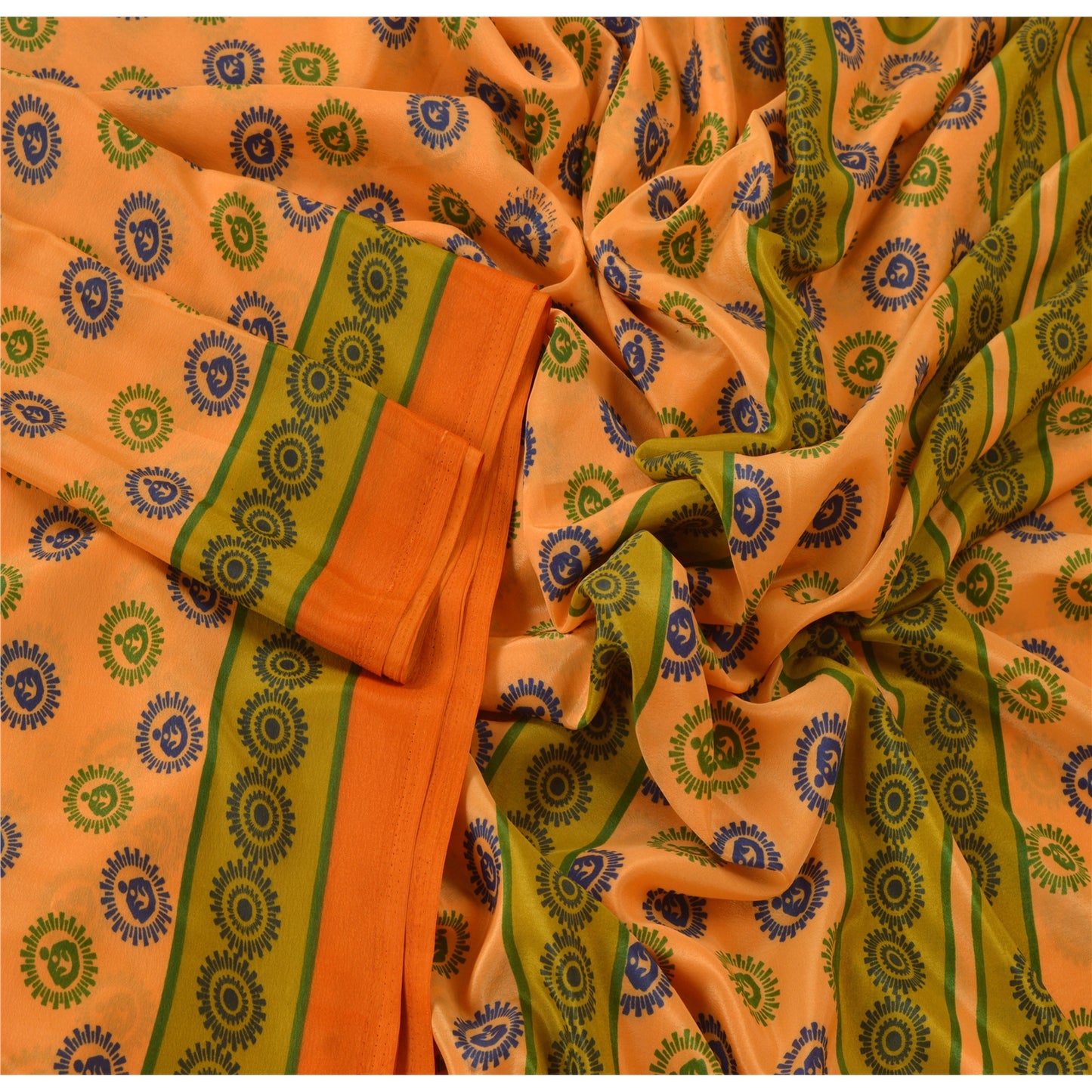 Sanskriti Vintage Peach Sarees Moss Crepe Printed Sari Craft Soft Dress Sustainable Fabric