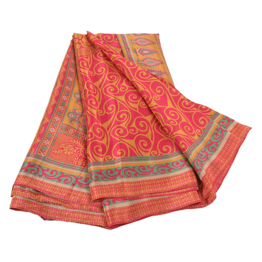 Sanskriti Vintage Orange Sarees Moss Crepe Printed Sari 5 Yd Craft Decor Sustainable Fabric