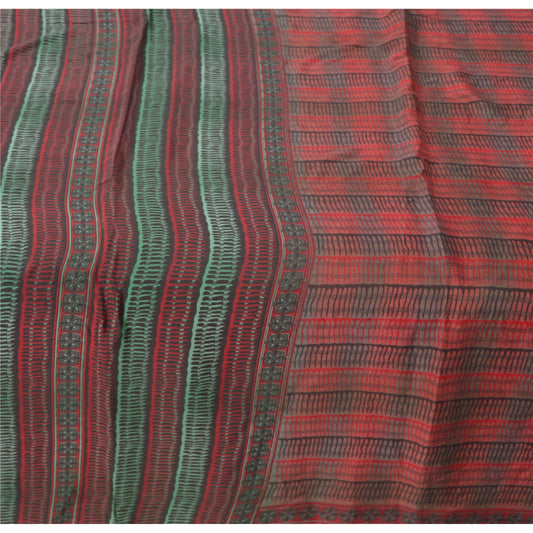 Sanskriti Vintage Sorte Sarier Mos Crepe Trykt Sari 5 Yard Håndværk Dekoration Bæredygtigt Stoff