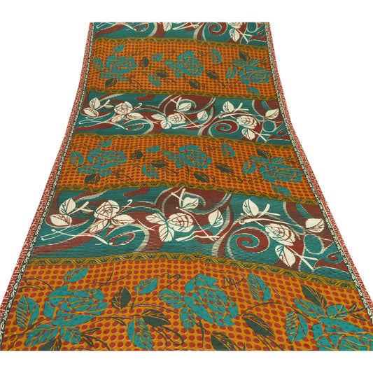 Sanskriti Vintage Grønne Sarier Mos Crepe Trykt Sari Dekor 5 Yard Håndværk Bæredygtigt Stof