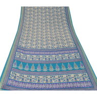 Sanskriti Vintage Sarees Moss Crepe White Printed Sari Decor 5 Yd Craft Fabric