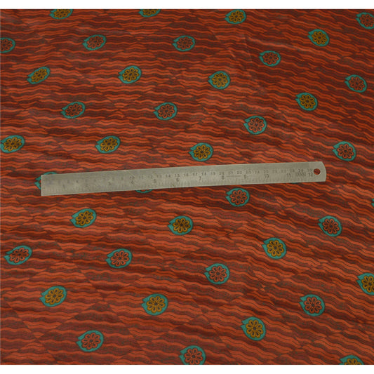 Sanskriti Vintage Orange Sarees Moss Crepe Printed Sari Decor 5Yd Craft Sustainable Fabric