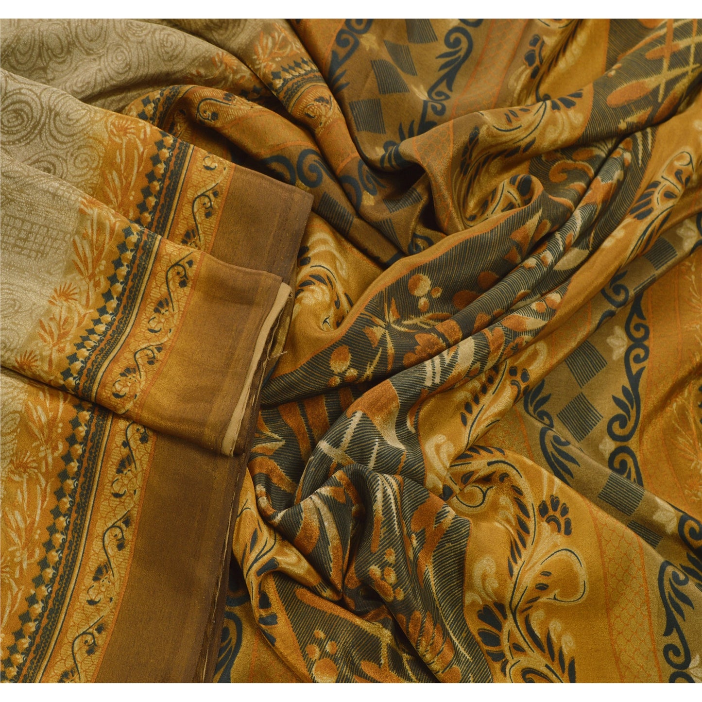 Sanskriti Vintage Grønne Sarier Mos Crepe Blomsterprint Håndværk Bæredygtigt Stof Blød Sari