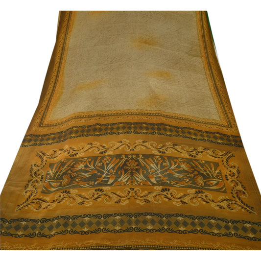 Sanskriti Vintage Green Sarees Moss Crepe Floral Printed Craft Sustainable Fabric Soft Sari