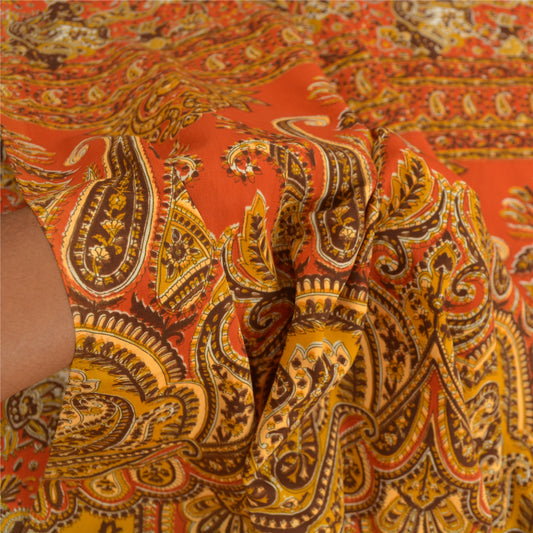 Sanskriti Vintage Orange Sarees Moss Crepe Printed Sari 5 Yd Craft Decor Sustainable Fabric