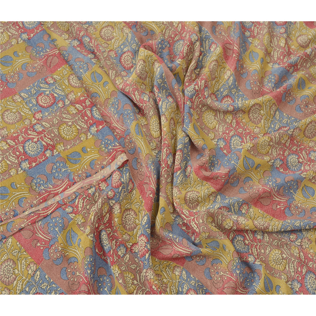 Sanskriti Vintage Sarees Moss Crepe Printed Indian Sari 5 Yd Craft Decor Fabric