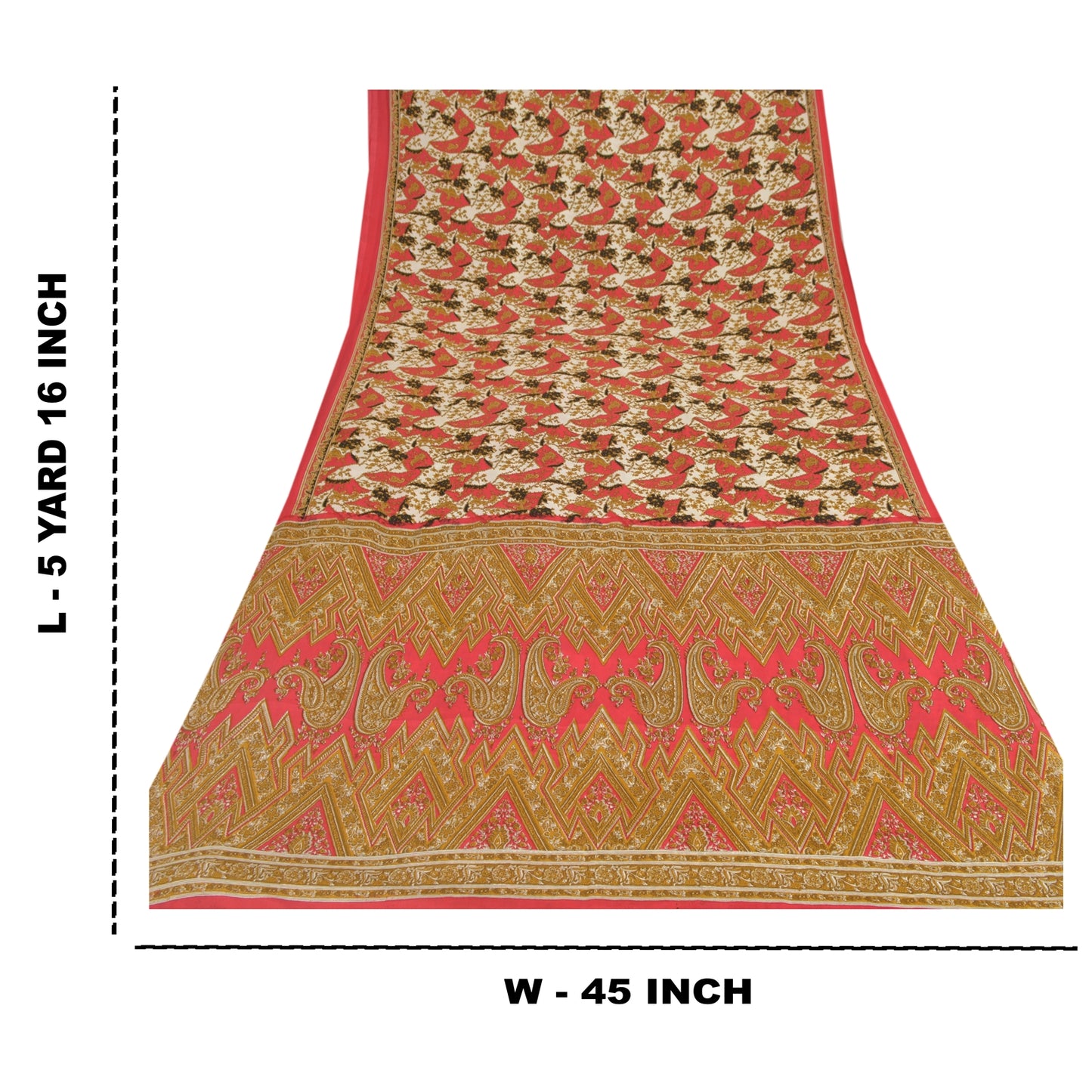 Sanskriti Vintage Pink Sarees Moss Crepe Printed Sari 5Yd Craft Floral Sustainable Fabric