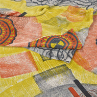 Sanskriti Vintage Gray Indian Sarees Moss Crepe Printed Sari Decor Craft Fabric