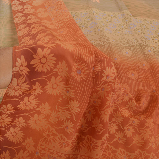 Sanskriti Vintage Green Indian Sarees Moss Crepe Printed Sari 5YD Craft Sustainable Fabric