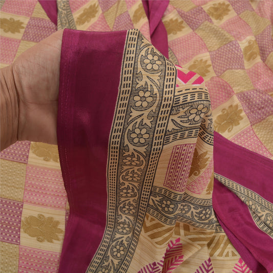 Sanskriti Vintage Pink Indian Sarees Moss Crepe Printed Sari Decor Craft Sustainable Fabric