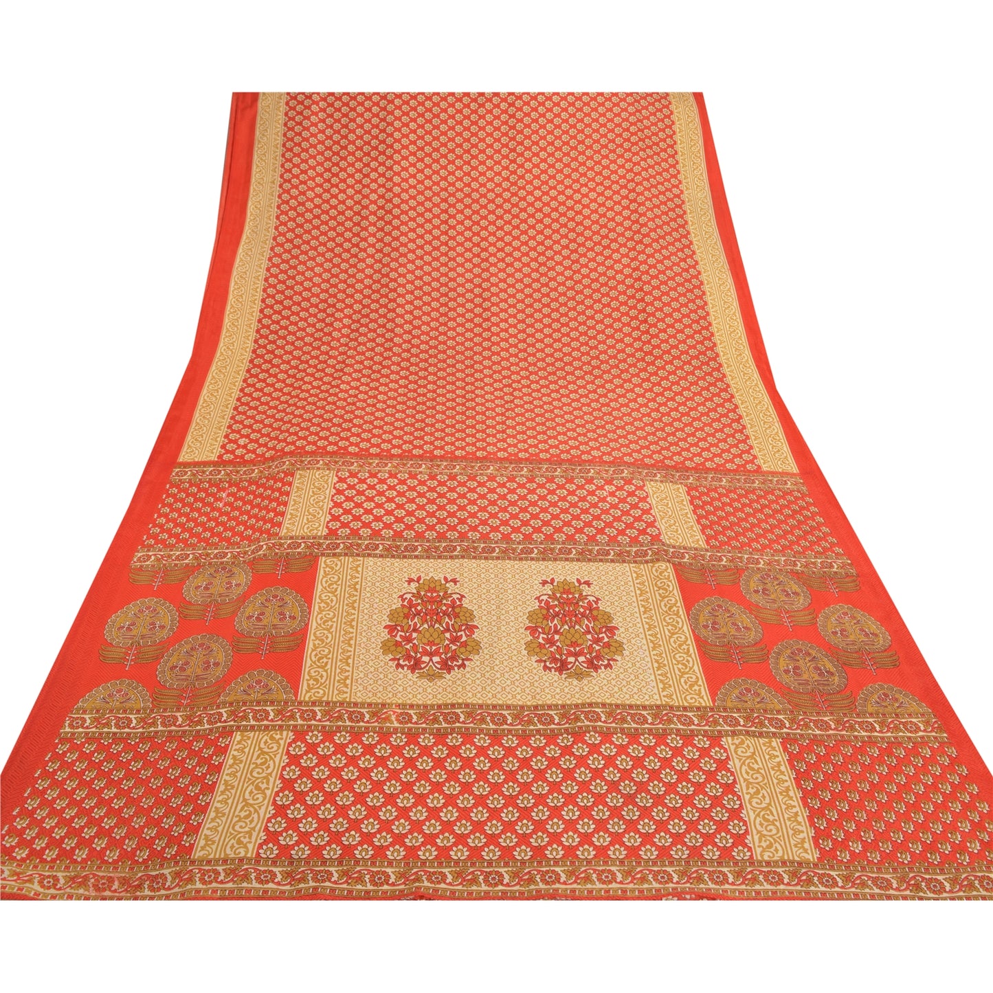 Sanskriti Vintage Red Indian Sarees Moss Crepe Printed Blouse Piece Sari Sustainable Fabric