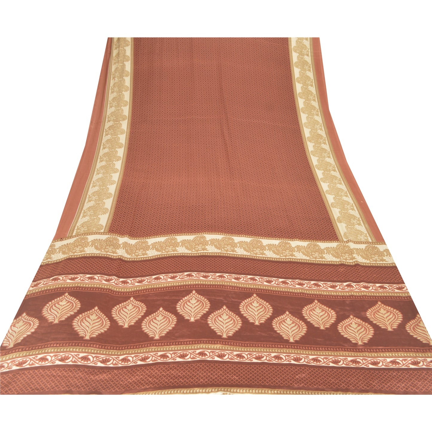 Sanskriti Vintage Brown Sarees Art Silk Sustainable Fabric Craft Printed Sewing 5 Yard Sari