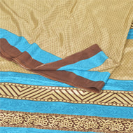 Sanskriti Vintage Cream Indian Sari Art Silk Fabric Craft Printed 5 Yard Sarees