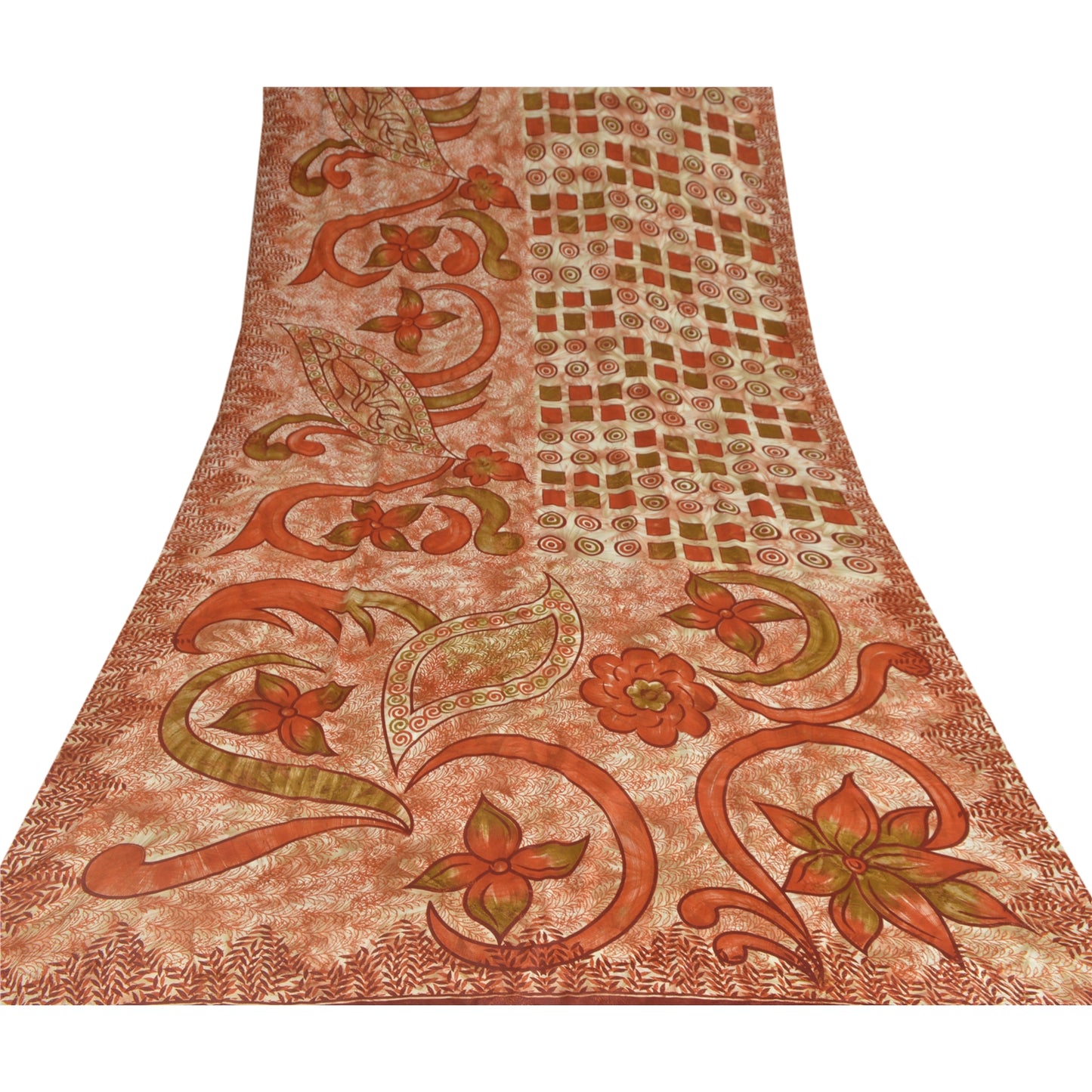 Sanskriti Vintage Brown Sarees Art Silk Sustainable Fabric Craft Printed Sewing Soft Sari