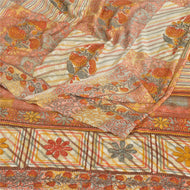 Sanskriti Vintage Cream Sarees Art Silk Fabric Craft Printed Sewing Soft Sari