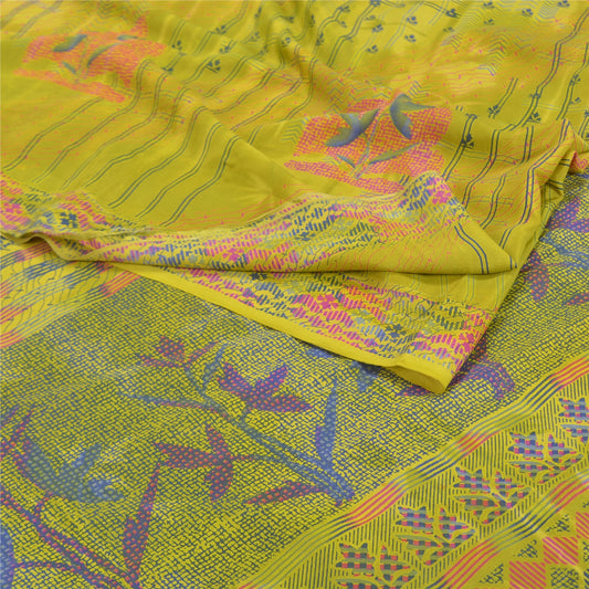 Sanskriti Vintage Green Sarees Art Silk Sustainable Fabric Craft Printed Sewing Soft Sari