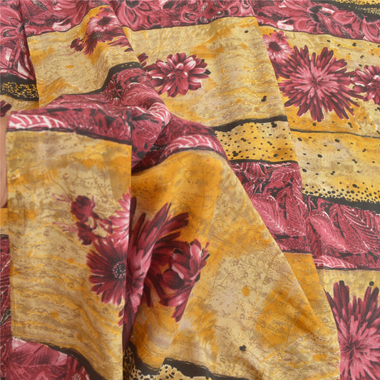 Sanskriti Vintage Cream Indian Sarees Art Silk Sustainable Fabric Craft Printed Soft Sari