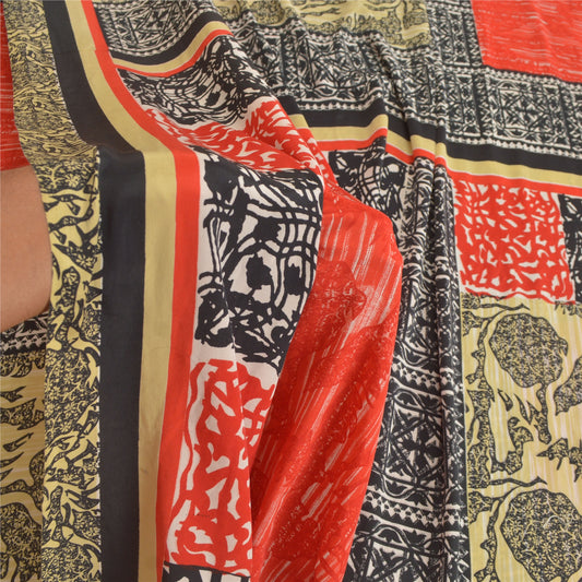 Sanskriti Vintage Indian Sarees Art Silk Sustainable Fabric Craft Printed Soft 5 Yard Sari