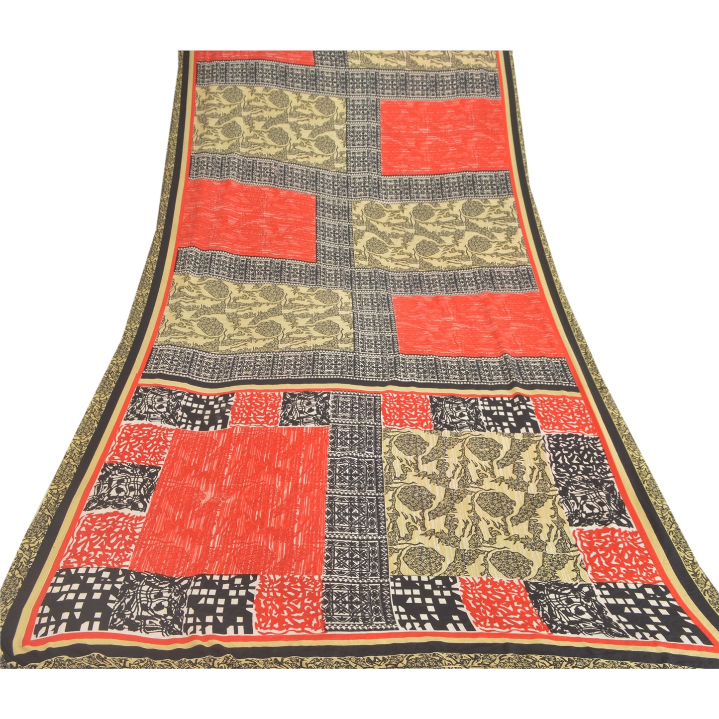 Sanskriti Vintage Indiske Sarier Kunstsilke Bæredygtigt Stof Håndværk Trykt Blød 5 Yard Sari