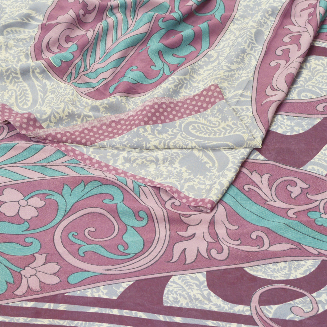 Sanskriti Vintage Purple Indian Sarees Art Silk Fabric Craft Printed Soft Sari