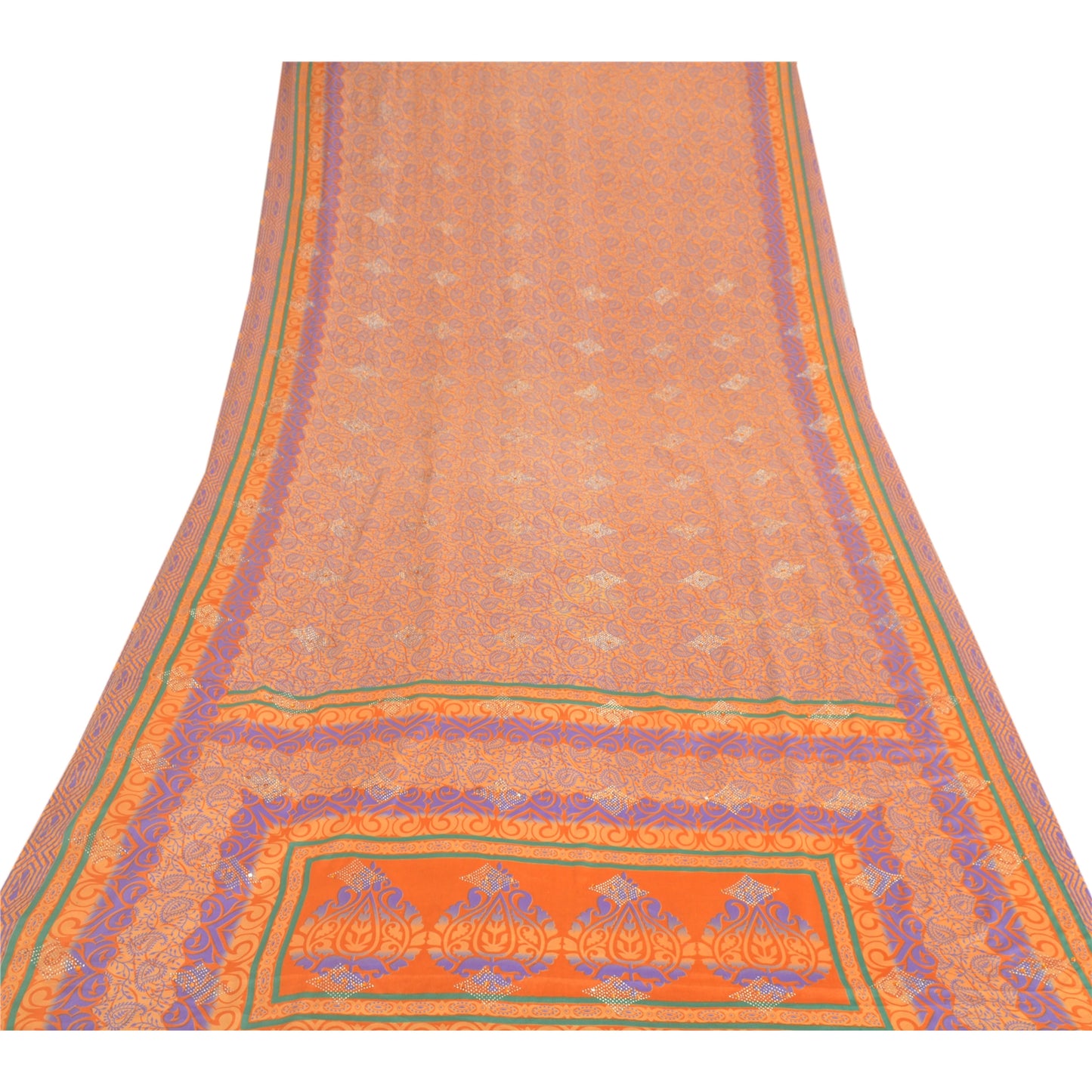 Sanskriti Vintage Orange Sarees Art Silk Sustainable Fabric Craft Printed Sewing 5 Yard Sari
