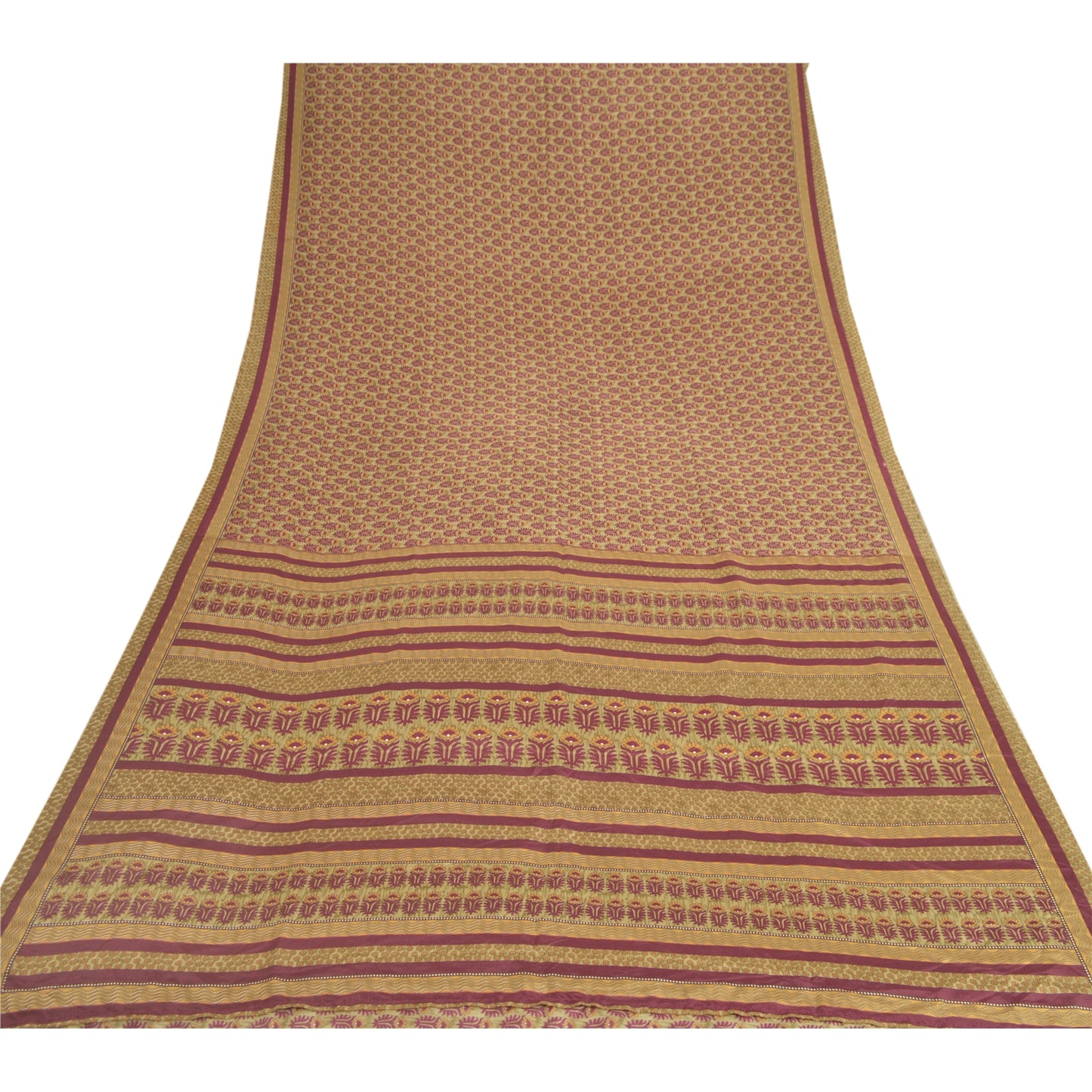 Sanskriti Vintage Brown Sarees Art Silk Sustainable Fabric Craft Printed Sewing 5 Yard Sari