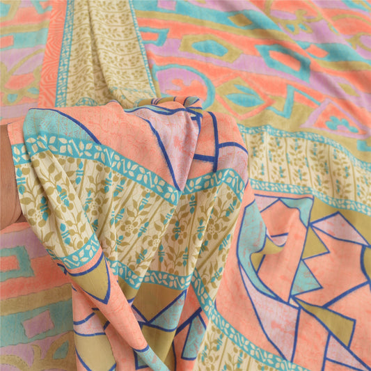 Sanskriti Vintage Indian Sarees Art Silk Soft Sustainable Fabric Craft Printed 5 Yard Sari