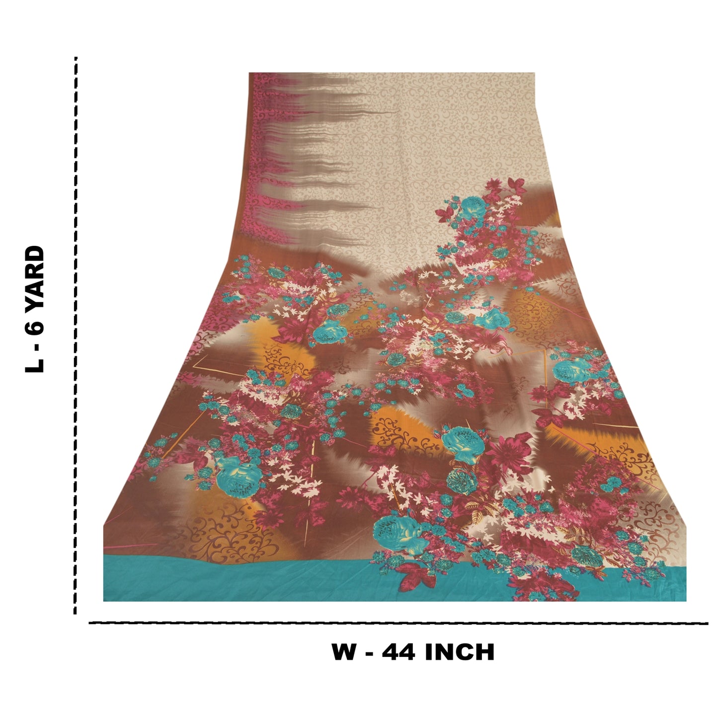 Sanskriti Vintage Cream Sarees Art Silk Sustainable Fabric Craft Floral Printed 5 Yard Sari