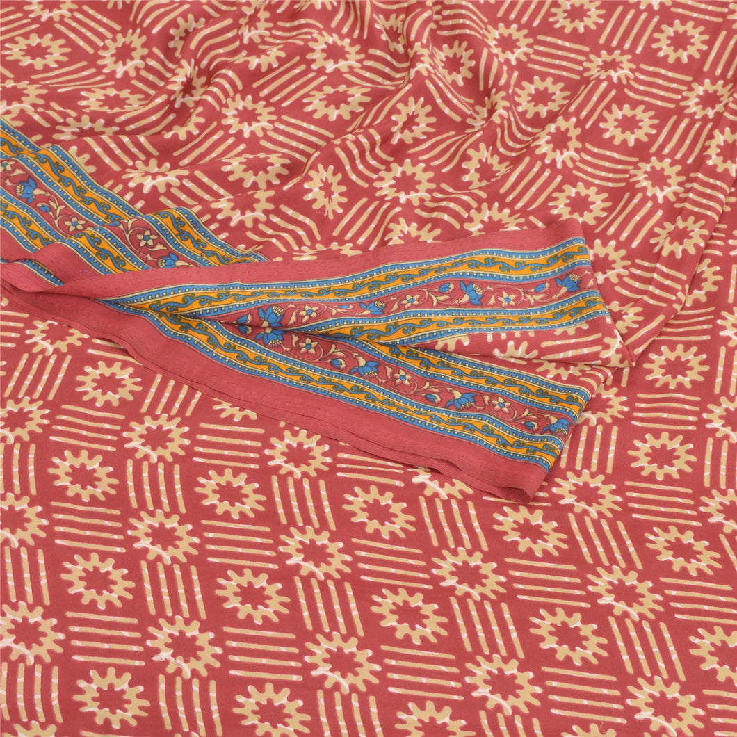 Sanskriti Vintage Dark Red Sarees Art Silk Fabric Craft Printed 5 Yard Sari