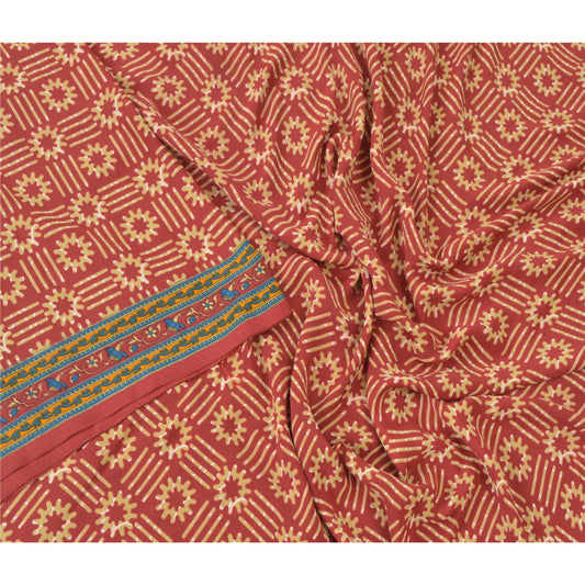 Sanskriti Vintage Dark Red Sarees Art Silk Sustainable Fabric Craft Printed 5 Yard Sari