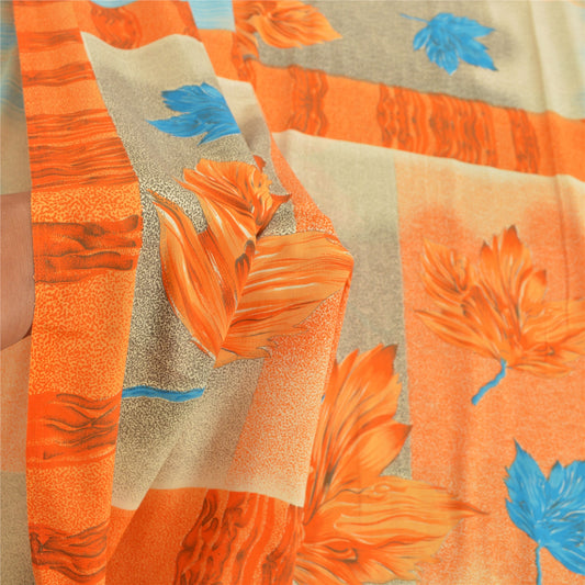 Sanskriti Vintage Blue Indian Sarees Moss Crepe Printed Sari Decor Craft Sustainable Fabric