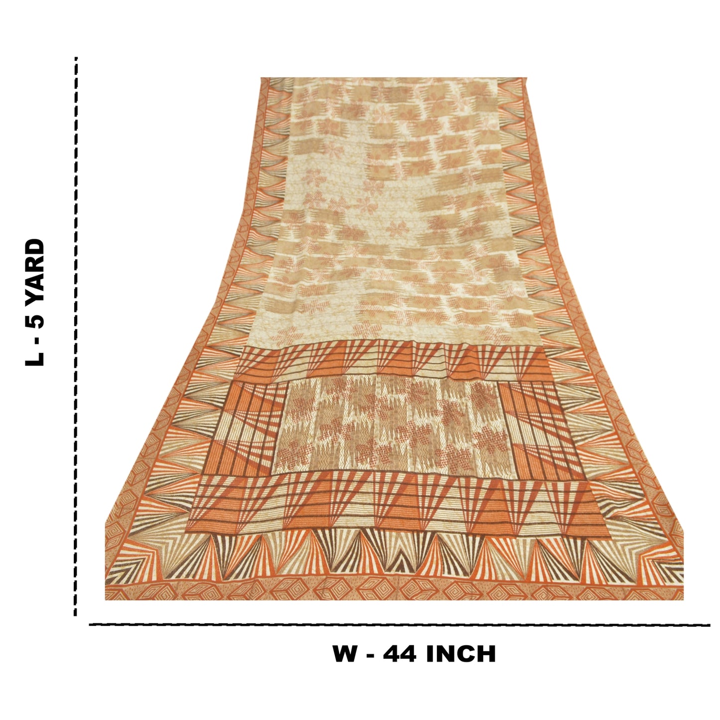 Sanskriti Vintage Cream Indian Sarees Moss Crepe Printed Sari 5YD Craft Sustainable Fabric