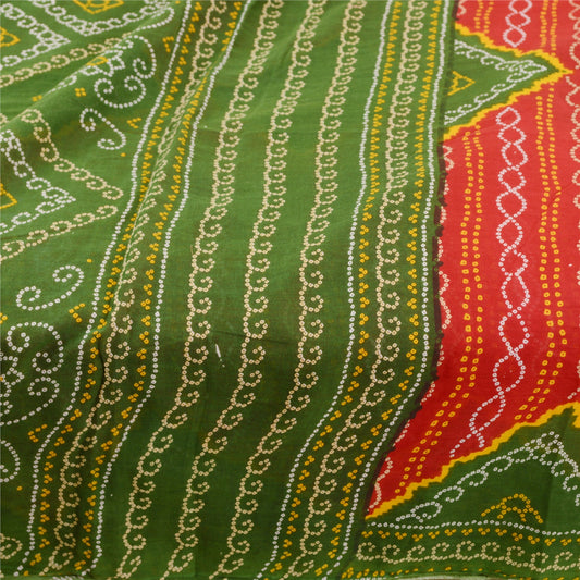 Sanskriti vintage sarees rød bandhani trykt ren bomuld Sari 5yd Craft bæredygtigt stof