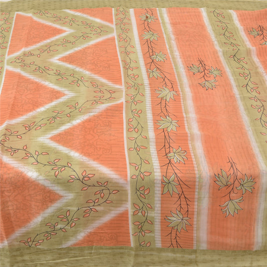 Sanskriti Vintage Sarees Indian Peach Pure Cotton Printed Sari 5yd Craft Sustainable Fabric