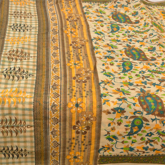 Sanskriti Vintage Sarees Peach Indian Pure Cotton Printed Sari 5yd Craft Sustainable Fabric