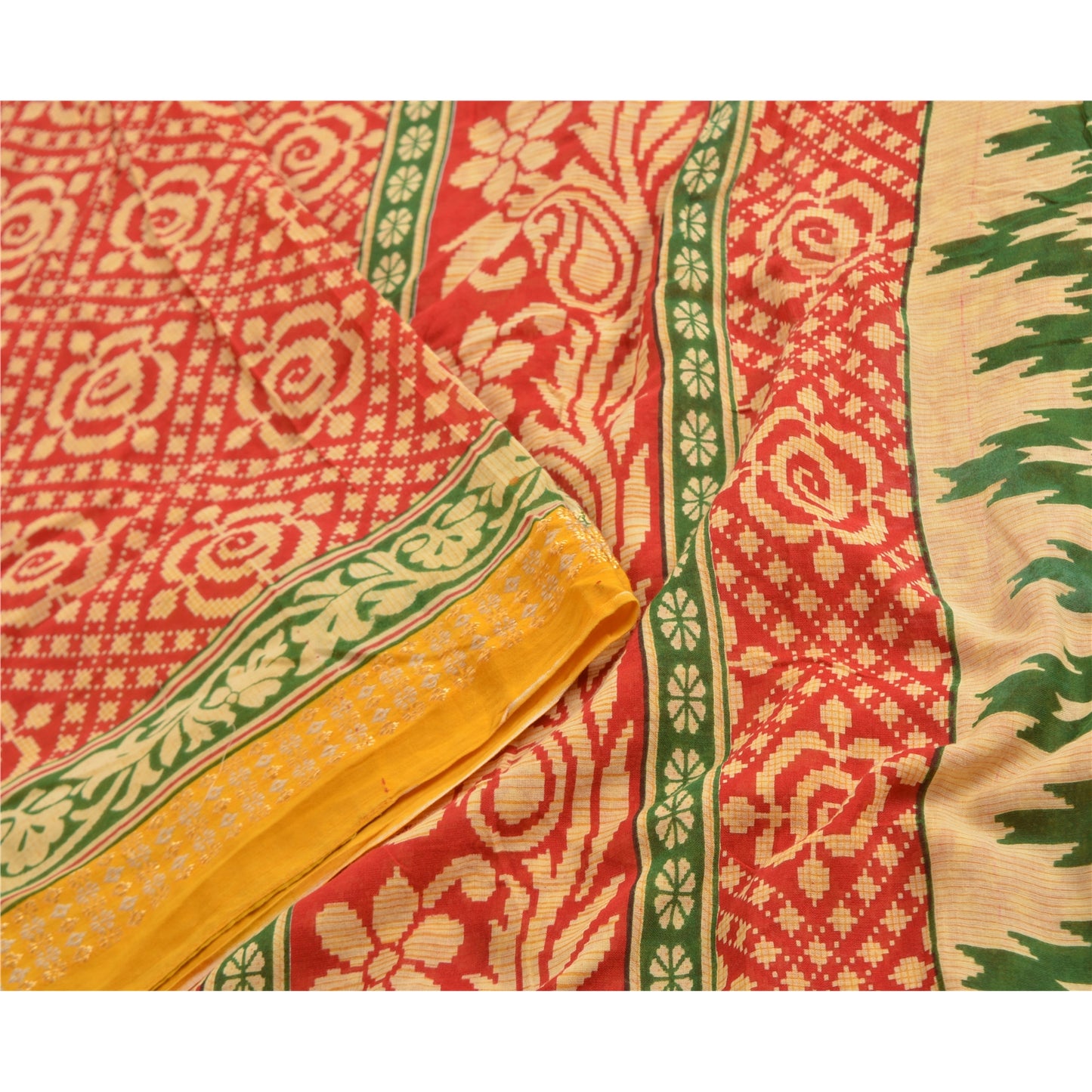Sanskriti Vintage Sarees Red 100% Pure Cotton Printed Sari 5yd Soft Craft Sustainable Fabric