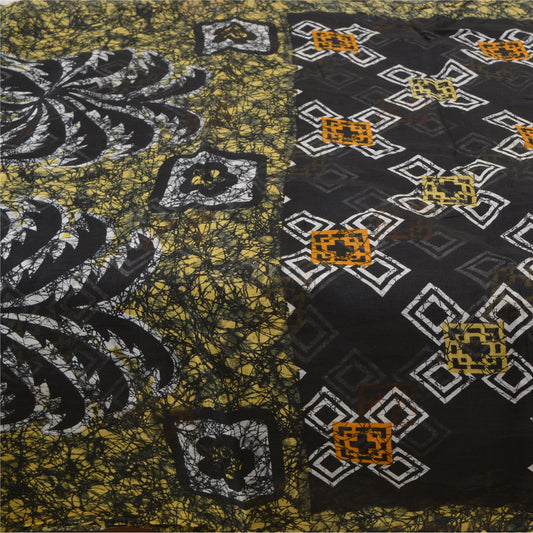 Sanskriti Vintage Black Sarees Pure Cotton Batik Printed Sari Craft 5 YD Sustainable Fabric