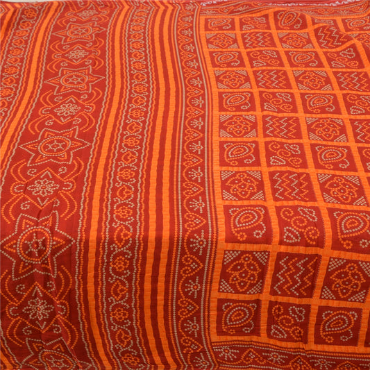 Sanskriti Vintage Sarees Red Bandhani Printed Pure Cotton Sari Soft Craft Sustainable Fabric