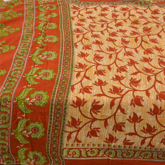 Sanskriti Vintage Sarees Cream & Red Printed Pure Cotton Sari Soft Craft Sustainable Fabric