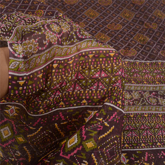 Sanskriti Vintage Sarees Purple Bandhani Patola Print Pure Cotton Sari Sustainable Fabric