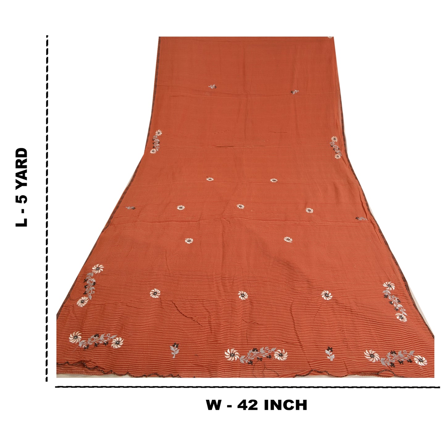 Sanskriti Vintage Sarees Orange Embroidered Pure Cotton Sari Woven Craft Sustainable Fabric