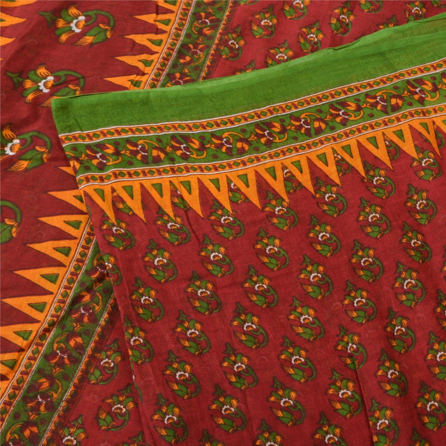 Sanskriti Vintage Sarees Dark Red 100% Pure Cotton Printed Sari 5yd Craft Sustainable Fabric