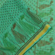 Sanskriti Vintage Sarees Green Cotton Printed Kota Woven Sari Soft Craft Fabric