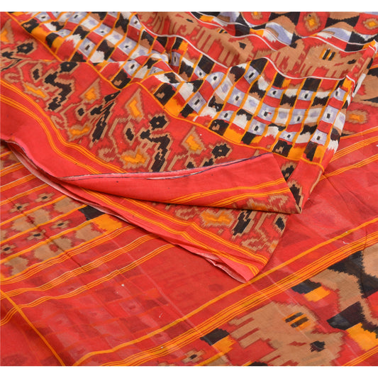 Sanskriti Vintage Sarees Rød Patan Patola Print Ren Bomuldssari Håndværk Bæredygtigt Stoff