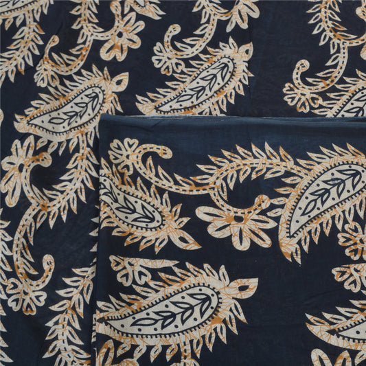 Sanskriti Vintage Sarier Dybblå Ren Bomuld Trykt Sari Paisley Håndværksmæssigt Bæredygtigt Stoff